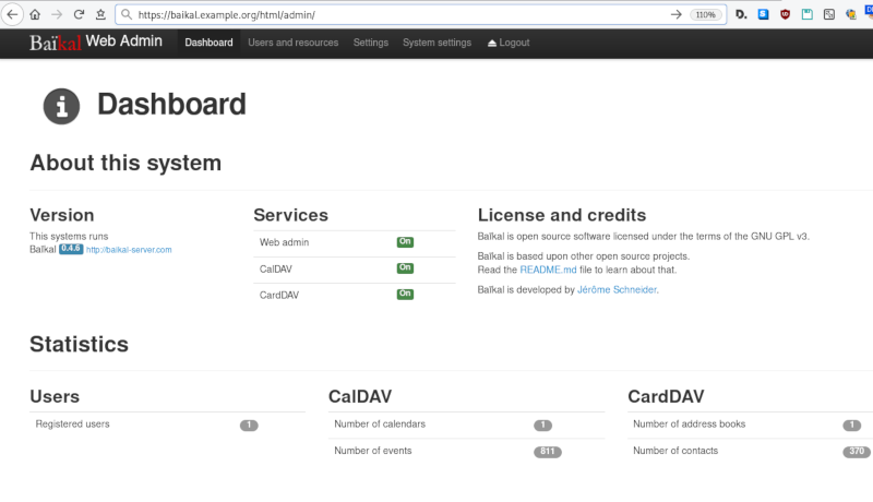 baikal dashboard